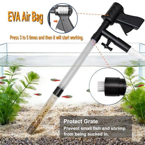 Carefree Fish Aquarium Gravel Cleaner 15~30In with 6Ft Water Hose Fish Tank Water Changer Sand Vacuum with Skimmer Net and Long Handle Sponge Brush Algae Scraper