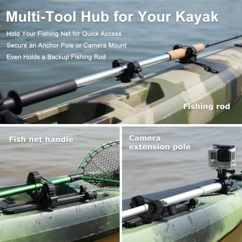 2Pcs Adjustable Kayak Paddle Holder with Dual Heads – Universal Track Mount for Paddles, Fishing Rods & Nets – Kayak Fishing Accessories