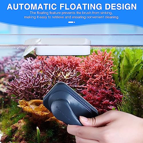 fishkeeper Aquarium Strong Magnetic Glass Cleaner Brush, Fish Tank Algae Magnet Cleaning Tool with 2 Detachable Scrapers, Mag Float Scrubber for 0.25-0.375Inch Glass and Acrylic Tanks - size: Medium for Glass Thickness：1/4"-3/8"