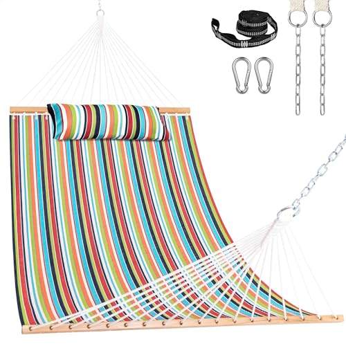 Lazy Daze Hammocks 12 FT Sunbrella Fabric Hammock Non-Fading with Spreader Bars and Free Pillow Fits for 2 Persons, All Weather and Fade Resistant for Patio Yard, 450 lbs Capacity, Carousel Confetti