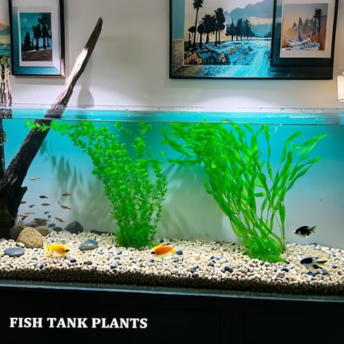 Artificial Aquarium Plants 23.6-26in, Extra Tall Fish Tank Plants for Large Tanks, Plastic Fish Tank Plant 2 Pack, Fake Aquarium Plant, Tall Decorations for Freshwater Aquariums(Green) - color: Green(style E)