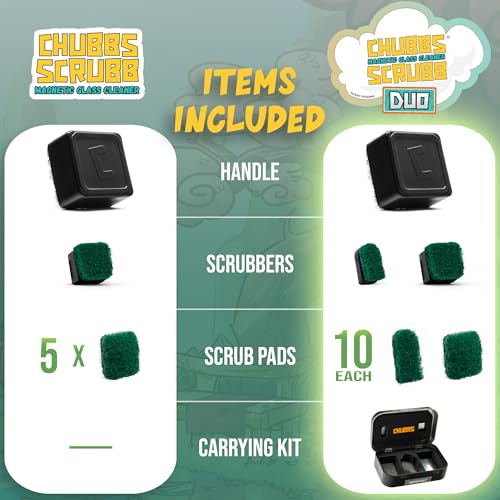 Chubbs Scrubb Duo Magnetic Glass Cleaner Kit - Mini Magnet Scrubber for Hard-to-Reach Stains on Glass, Ceramic & Metal - style: Chubbs Scrubb DUO