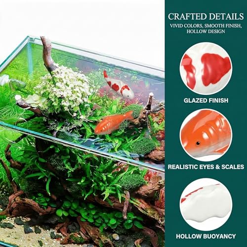 Abaodam Ceramic Floating Koi Fish Decor, 2PCS Realistic Glazed Fake Koi for Pond, Fountain, Bird Bath, Aquarium & Mini Water Garden, Floating Fish Ornament for Outdoor Water Decor