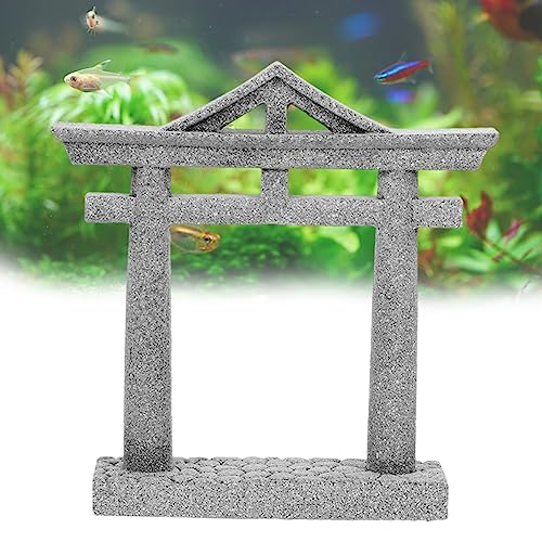 livelyfish Japanese Fish Tank Decorations Asian Aquarium Decor Torii Gate Ornament Japanese Shrine Oriental Pagoda Aquarium Sandstone Bridge Statues Betta Fish Decorations for Tank, S2 - size: Small-2