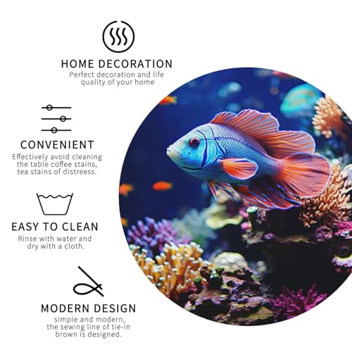 Drink Coasters Set of 4 Leather Coasters for Drinks Coral Reef Fish Aquarium Round Cup Mat Pad Easy Clean Bar Coasters Heat Resistant Funny Cup Coasters for Tabletop Protection,4 Inches - color: Round Shape