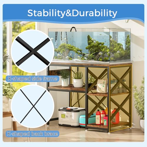 40-50 Gallon Fish Tank Stand with Power Outlet,Adjustable 3-Tier Aquarium Stand,660lbs Heavy Duty Terrarium Stand,Breeder Reptile Tank Stand Suitable for Home Office,36.6”×18.9” ×30.5”,Rustic Brown - color: Rustic Brown, size: 40-50gallon