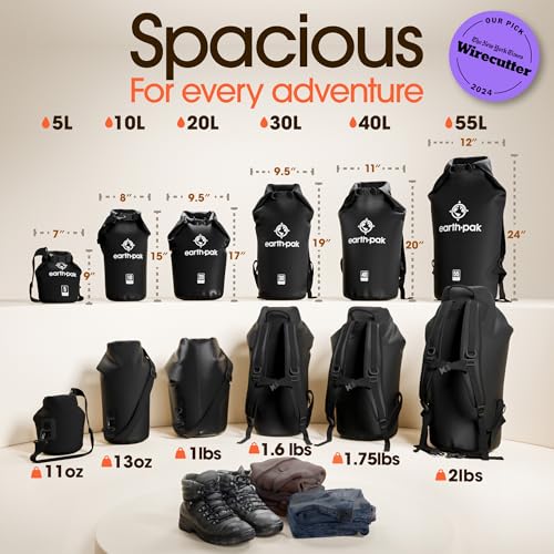 Earth Pak Waterproof Dry Bag - Roll Top Waterproof Backpack Sack Keeps Gear Dry for Kayak with Waterproof Phone Case - color: Black, size: 5L