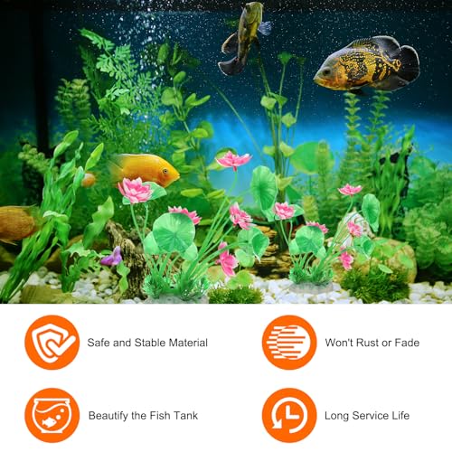 uxcell Aquarium Artificial Plants, 2 Pcs Fish Tank Plants Decorations Accessories Aquatic Ornaments Decor Water Grass, Pink-Green (Lotus Flower) - color: Pink-green