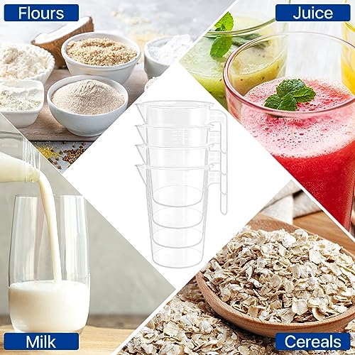 4 Pack 2 Liter Plastic Graduated Measuring and Mixing Pitcher, Aemygo Clear 1/2 Gallon Measuring Cups with Handle, Multipurpose Pouring Cup for Paint, Resin, Epoxy, Kitchen Cooking Baking Ingredients