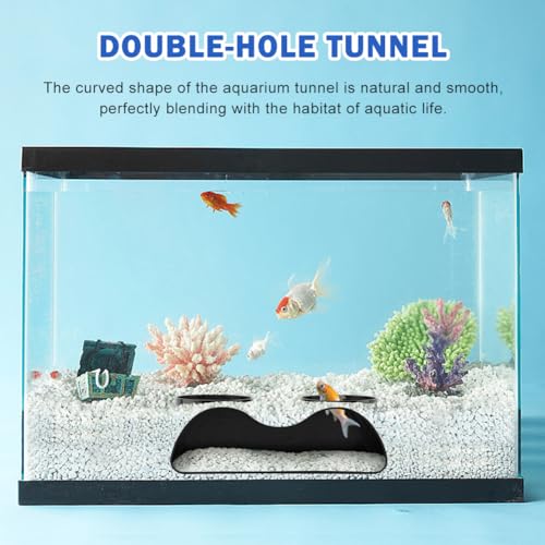 Aquarium Underground Tunnel Cave, Fish Tank Decor Decoration Hideout, Natural Curve Two Hole Viewing Fish & Shrimp Under Gravel Tunnel for Avoid Aggressive Behavior