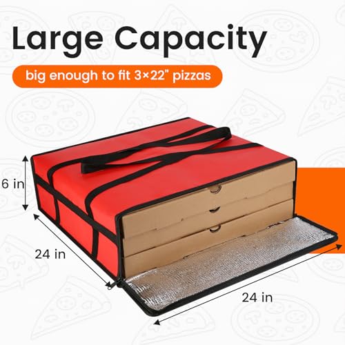 Bodaon Pizza Bags for Delivery, 24" x 24" x 6" Insulated Pizza Delivery Bag Thermal Carrier, Catering and Food Warmer Bag for Hot Box Transport, Pizza Warmer Carrier for Delivery Drivers, Red, 1-Pack - color: Red, size: 24" x 24" x 6"H
