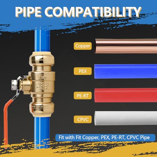 (Pack of 5) AB 1/2 Inch Push Fit Ball Valve, 1/2 Inch Water Shut Off Valve with Disconnect Clip, Full Port Push Connect Ball Valve for Copper, CPVC,PE-RT and PEX Pipe, UPC Certified - size: 1/2" 5pcs