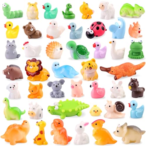 TINKRSTUFF 45PCS Mini Resin Animals Tiny Cute Forest Figurines, Miniature Figures to Hide, Little Animal Small Accessories for Topper Desk Garden Dollhouse Landscape Aquarium Ornaments Crafts & Decor - color: Forest Animals-45pcs