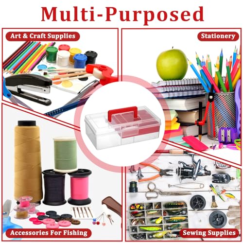 JUXYES Plastic Fishing Tackle Box Organizer with Removable Dividers, Clear Fishing Tackle Storage Boxes with Handle, 2 Layer Fishing Tackle Tray Box Lure Box, Red - color: Red
