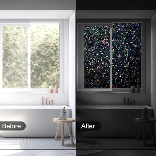 Volcanics Total Blackout Window Privacy Film with Installation Tools, Rainbow Room Darkening Black Window Cover, Static Cling 100% Light Blocking 35.4 x 78.7 Inches - color: Black, size: 35.4" X 78.7"