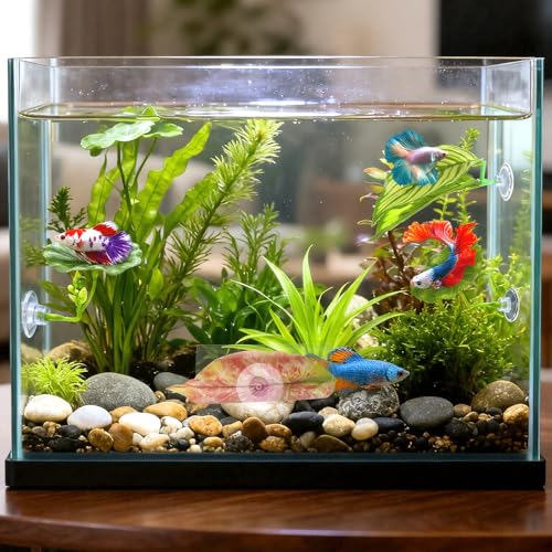 Ouligay 5 Pack Betta Fish Hammock Soft Betta Leaf Hammock for Aquarium Acrylic Plastic Plants Practical Resting Spot Beta Fish Tank Decoration for Sleeping Resting Hiding Playing, with Suction Cup