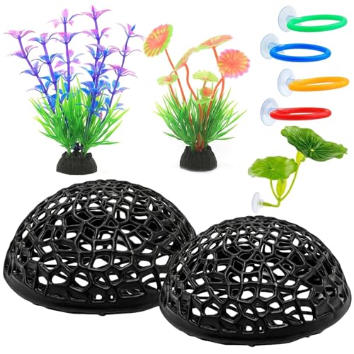 9 Pcs Betta Toys and Betta Enrichment Toys, Aquarium Shrimp Hides and Shrimp Hide Accessories Behavioral Stimulation, Complete Set with Hiding Caves and Training Rings
