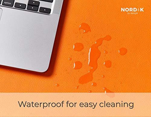 Nordik Leather Desk Mat Cable Organizer - Tangerine Orange 35 X 17 inch - Premium Extended Mouse Mat for Home Office Accessories - Non-Slip Vegan Leather Desk Pad Protector & Desk Blotter Pad - color: Tangerine Orange