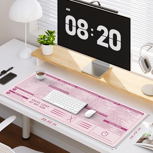 iCasso Excel Cheat Sheet Desk Pad,Excel Mouse Pad Shortcuts,Excel Shortcuts Cheat Sheet Keyboard Mat, Extended Large XXL Non-Slip Mousepad with Stitched Edges for Computer(Pink Excel Shortcuts) - color: Pink Excel Shortcuts