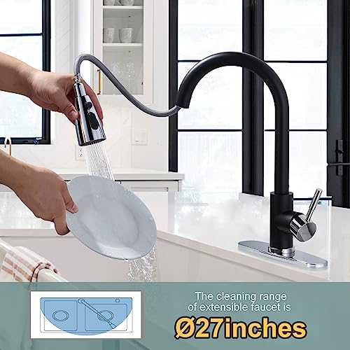 Black and Chrome Kitchen Faucet with Sprayer, WOWOW Stainless Steel Kitchen Sink Faucet High Arc Utility Sink Faucet 1 or 3 Hole, Kitchen Tap for RV, Laundry, Bar - color: Black & Chrome, style: Kitchen Faucet