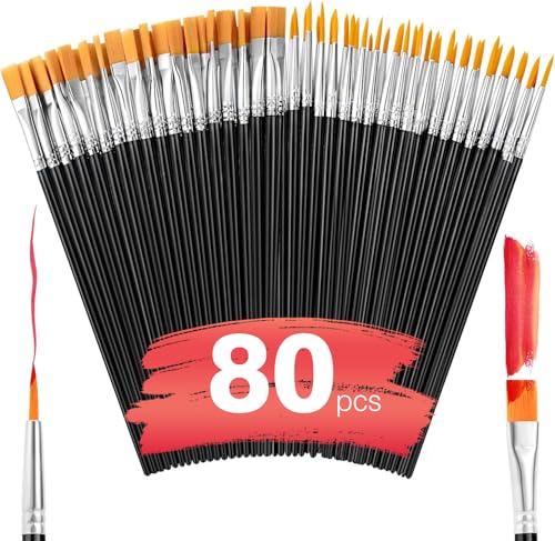 AROIC Small Paint Brushes Bulk,80 Pcs Black Nylon Hair Paint Brushes for Kids Flat Tip Round Acrylic Paint Brush Sets,Acrylic Paint Brush for Classroom Oil Watercolor Face Painting Touch Up - color: Black, size: 0.7 cm