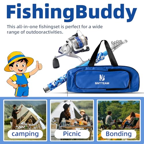 Portable Fishing Spinning Rod and Reel Combo Set with Telescopic Fishing Pole Fishing Carrier Bag Lures Line for Travel Saltwater Freshwater - color: Blue, size: 1.5M/59inch/5ft