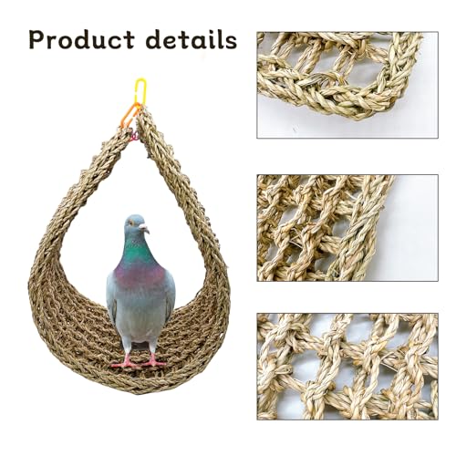 Bird Seagrass Mat 39.4×7" Natural Grass Woven Net Hammock Hanging on Parrot Cage with Hooks Parakeet Climbing Rope Ladder Chew Toys for Lovebird Cockatiel Conure Budgie Cockatoo Supplies - size: 39.4×7''