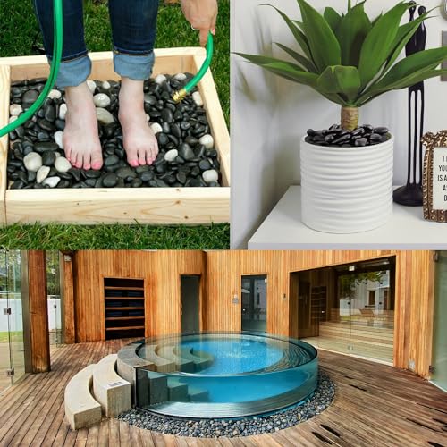 40lbs Black Pebbles for Landscaping, 1-2Inch Natural River Rocks for Aquarium, High Polished Decorative Stones for Vase Filler Fish Tank Gardening - color: Black, size: 40 Pounds