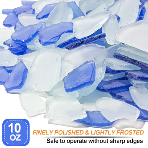 Keedolla Sea Glass for Crafts - 10 OZ Flat Frosted Seaglass Pieces Crushed for DIY Art Crafts, Vase Filler, Beach Weddings, Aquarium and Home Decor - Cobalt Blue, White - color: Cobalt Blue & White, size: 10 OZ / 0.63 LB