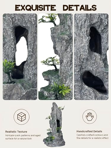 Aquarium Decor - Tall and Large Mountain Rock Ornament for Fish Tank, Aquarium Hideout with Rock Texture for Betta, Guppy, Shrimp - Safe Aquatic Decoration, Fish Hiding House（Grey） - color: Tall Peak Rock - Grey