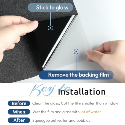 rabbitgoo Blackout Window Film, Removable Window Tint in House Static Cling, Darkening Privacy Heat & Light Blocking, Window Cover Day Sleep for Home Garage Bedroom Black 17.5 x 118.1 Inches - color: Black, size: 17.5" X 118.1"