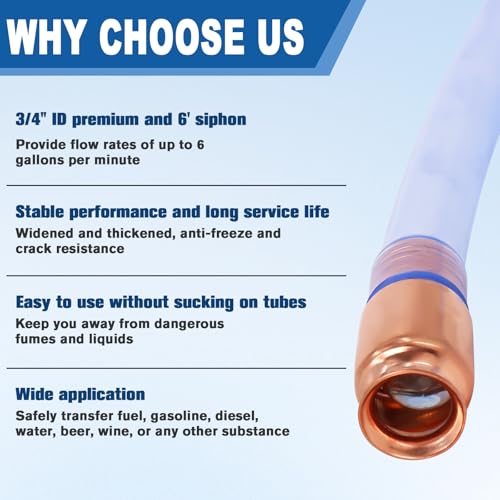 3/4" x 6FT Gas Siphon Hose, Shaker Siphon Pump for Gasoline, Diesel, Fuel & Water Transfer, Upgrade Multi-Purpose Self Priming Hose