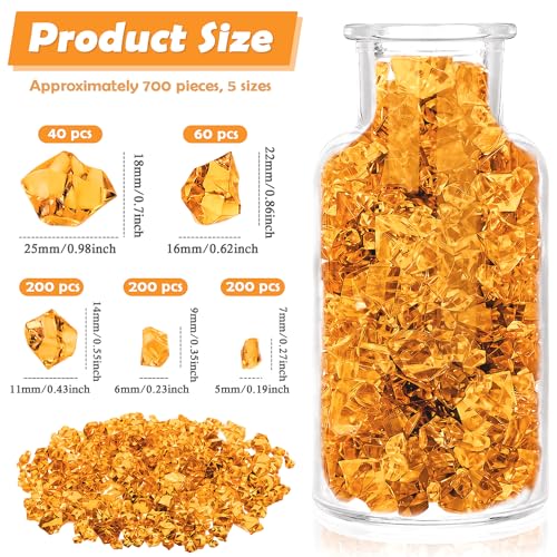 700 Pcs Fake Ice Cubes Diamonds 5 Sizes Plastic Rocks Orange Aquarium Gravel Crushed Gems Fish Tank Decorations Photography Props DIY Frame Decor Vase Fillers for Wedding Centerpieces - color: Orange