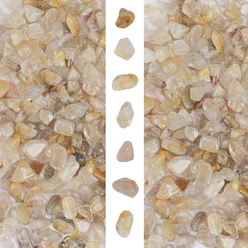 gemshan 2lb Natural Crushed Crystal Chip Bulk 7mm-9mm Tumble Healing Crystal Stone for Aquarium Vase Plant Decoration Jewelry DIY (Rutilated quartz) - color: Rutilated quartz