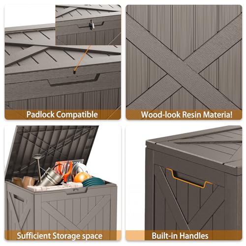 ROJIK 32 Gallon Outdoor Storage Housing Deck Box,Waterproof Patio Furniture, Garden Tools, Cushions, Pool Accessories Storage Bench with Lockable Lid and Side Handles(Grey) - color: Grey, size: 32 Gallon