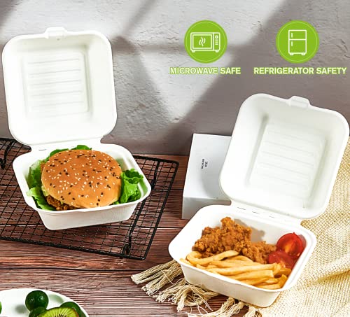ECOLipak 200 Pack Clamshell Take Out Food Containers, 100% Compostable Disposable To Go Containers，6 * 6 inch To Go Boxes for Salad, Cake,Sandwiches - color: 6*6 in,1-Compartment,200Pack