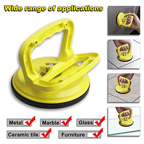 FCHO Glass Suction Cup Heavy Duty Aluminum Vacuum Plate Puller Handle Holder Hooks Duty Galss Lifting/Tile Suction Cup Lifter/Moving Glass/Pad for Lifting (Yellow, 2Pack) - color: Yelow