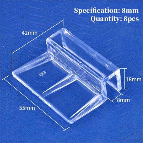 Aquarium lid Clips 16pcs 5/6/8/10/12mm Aquarium Acrylic Clips Glass Cover Support Holders Transparent Fish Tank Cover Plate Bracket Aquarium Accessories(8mm) - color: 8mm