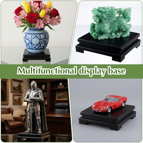2 Pcs Square Wooden Display Stand, 6.9" x 6.7" x 2" Wood Display Base Square Vase Riser Teapot Aquarium Lamp Base Home Decoration