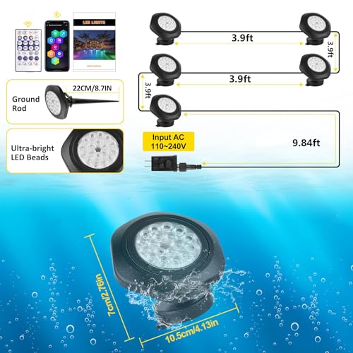 T-SUN Color Changing Underwater Pond Lights, IP68 Waterproof Fountain Lights Dimmable Timer Submersible LED Landscape Spotlights for Outdoor Koi Fish Tank Aquarium Garden(Set of 5) - size: Set of 5
