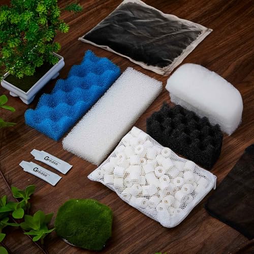 Threlaco 32 Pcs Aquarium Media Kit Compatible with Fluval 206/207 Canister Filter, Including Foam Pad, Water Polishing Pad, Activated Carbon, Ceramic Rings, Mesh Bags, Silicone Lube - style: 206/207