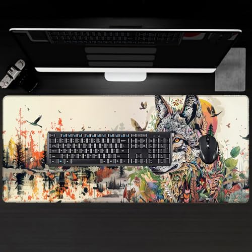 Wild Wolf Large Gaming Desk Mat,Rubber Non-Slip Vibrant and Artistic Animal Mouse Pad,31.5x11.8x0.12in Extended Wildlife Mousepad,Game Lover Mice Pads Gifts,Office Home Deskmat Decor - color: Wolf