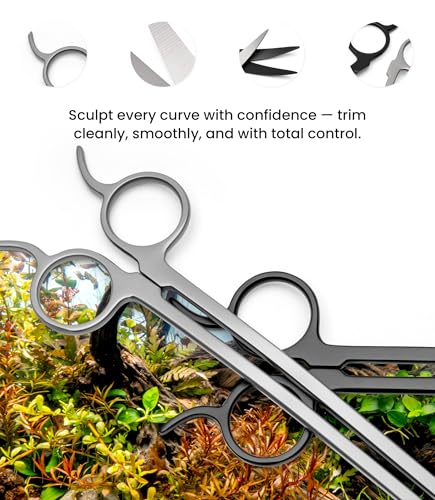 UNS Pro Aquascaping Tools - Stainless Steel Aquarium Accessories for Trimming Stem & Carpet Aquatic Plants, Coral Cutting in Freshwater, Reef, Terrarium or Vivarium Tanks - Wave Scissors, Black - color: Black