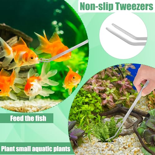 Aquarium Aquascape Tools Kit, 4 in 1 Anti-Rust Aquatic Plant Aquascaping Tool Stainless Steel Black Tweezers Scissors Spatula for Aquarium Tank Clean Fish Tank Aquascape Accessories Set - color: Silver