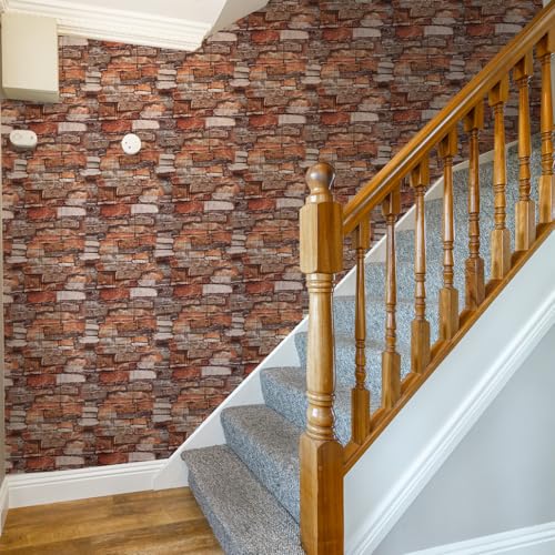10 Pack 3D Wall Panels Peel and Stick, Waterproof Foam Stone 3D Wallpaper, Self Adhesive Foam Wallpaper for Bedroom Bathroom Kitchen (13.7 * 15.1in) - color: Red Brick, size: 10 Pack