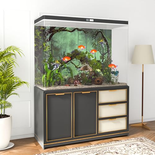 24x12 inches Foggy Forest Terrarium Background Stone Green Tree Tropical Reptile Habitat Backdrop Rainforest Aquarium Backdrop Durable Polyester Background
