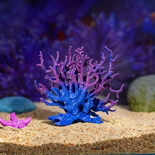 Artificial Coral Aquarium Ornament - PVC Fish Tank Decor for Aquascaping (5.9x5.12x2.17 Inch) - Blue&Purple - color: Blue&purple