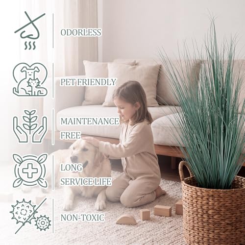 Jexine 2 Pieces Tall Artificial Grass Plant Potted Artificial Greenery Floor Plants Fake Pampas Grass Tall in Pot for Housewarming Gift House Garden Bathroom Lobby Indoor Outdoor (Grey White,4 ft) - color: Grey White, size: 4 ft