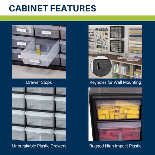 Akro-Mils 24-Drawer Plastic Storage Cabinet | 20" W x 6" D x 16" H | Black | Model 10124 | Garage Organization - color: Black, size: 24 Drawer, style: 2 pack