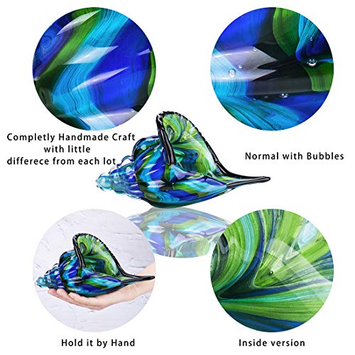 QFkris 8" Glass Conch Figurines, Hand Blown Seashell Art Glass Sculpture, Beautiful Home Decor, Crystal Paperweight - color: Blue